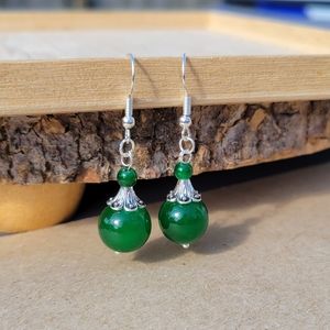 Green Chalcedony Stone Bead Earrings
